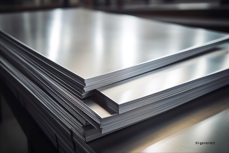 Gestapelte Metallbleche mit glatter, reflektierender Oberfläche. KI-generiert